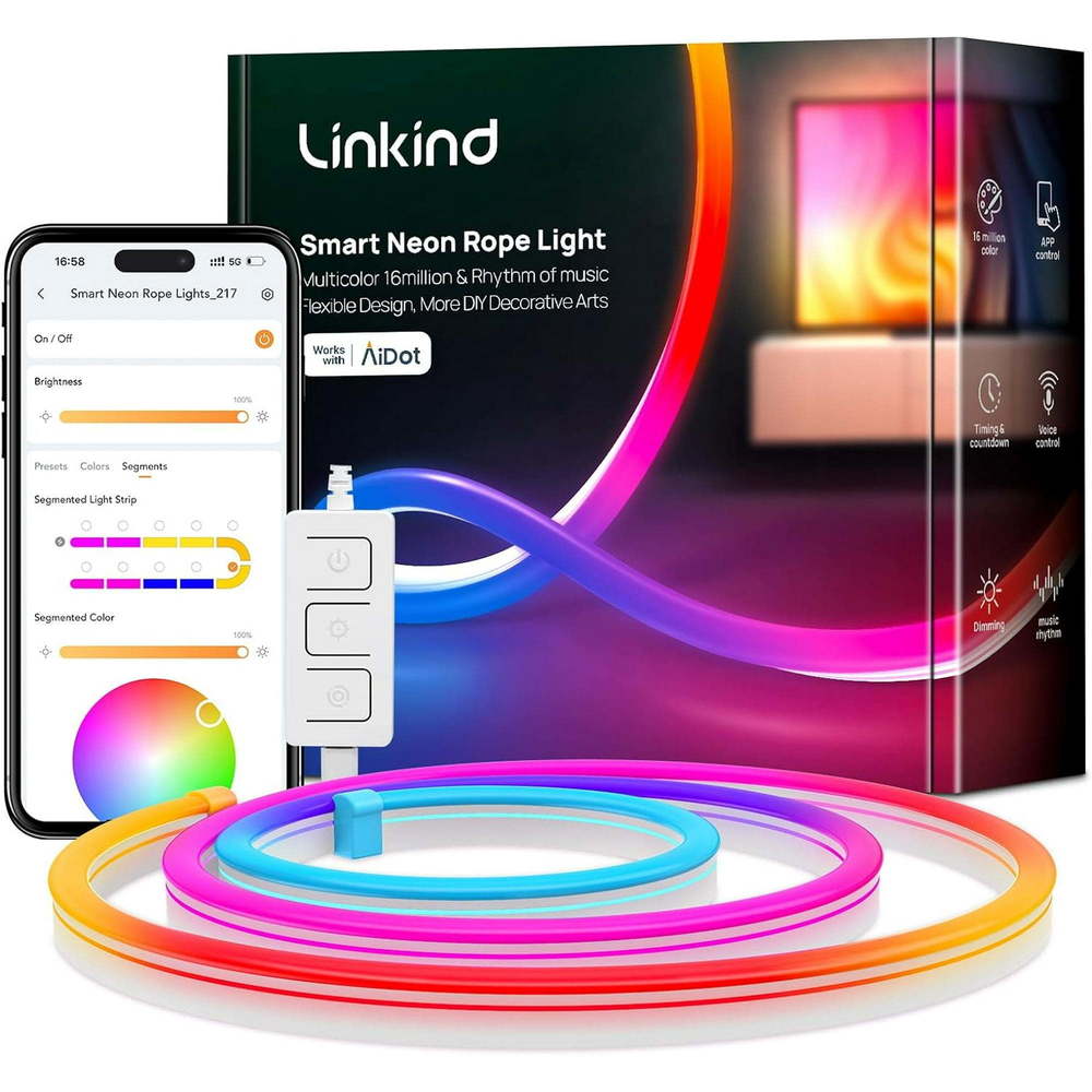 Neon Rope RGBIC LED Light Strip 10FT Color Changing with Alexa Google